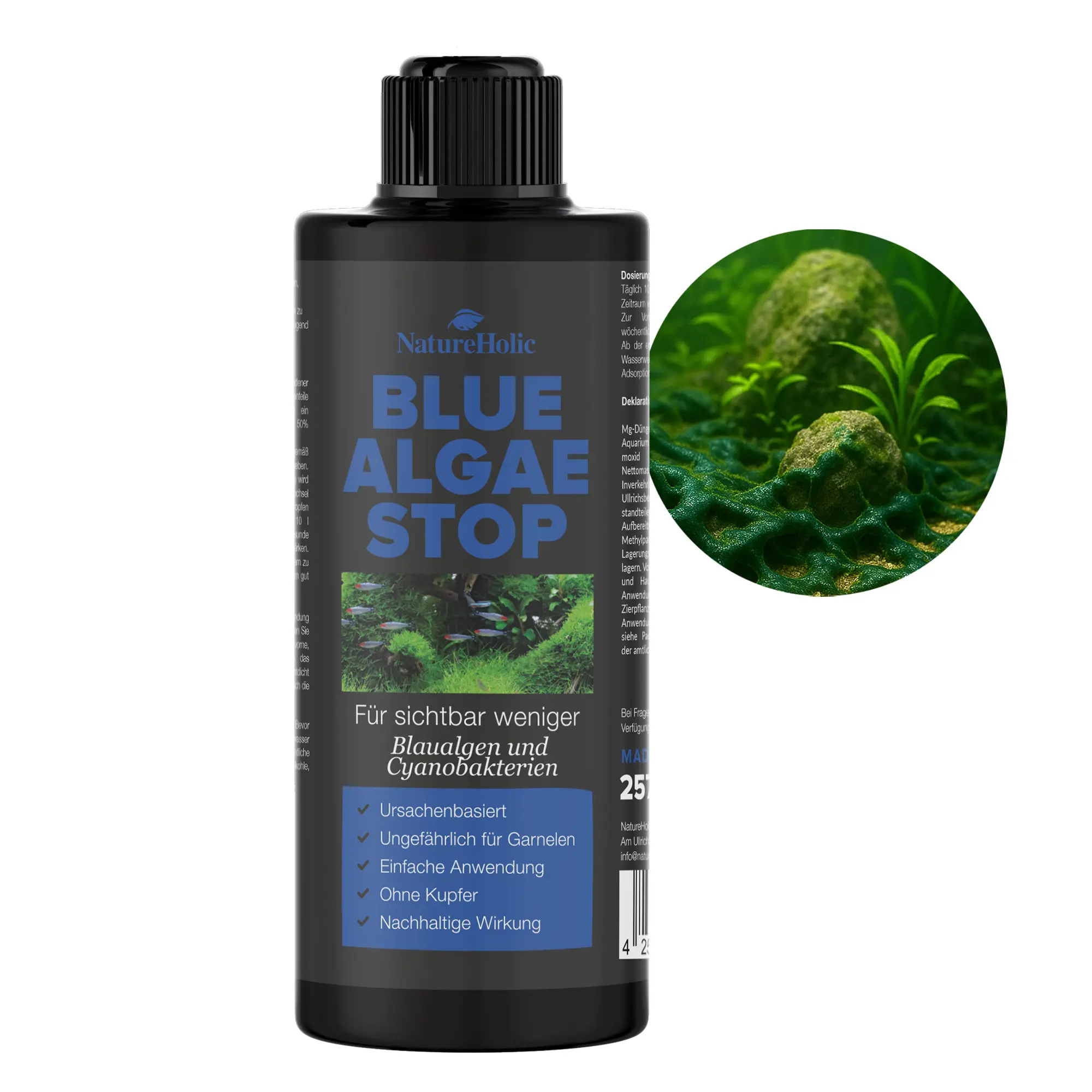 NatureHolic Blue Algae Stop, éliminateur de cyanobactéries, 250 ml