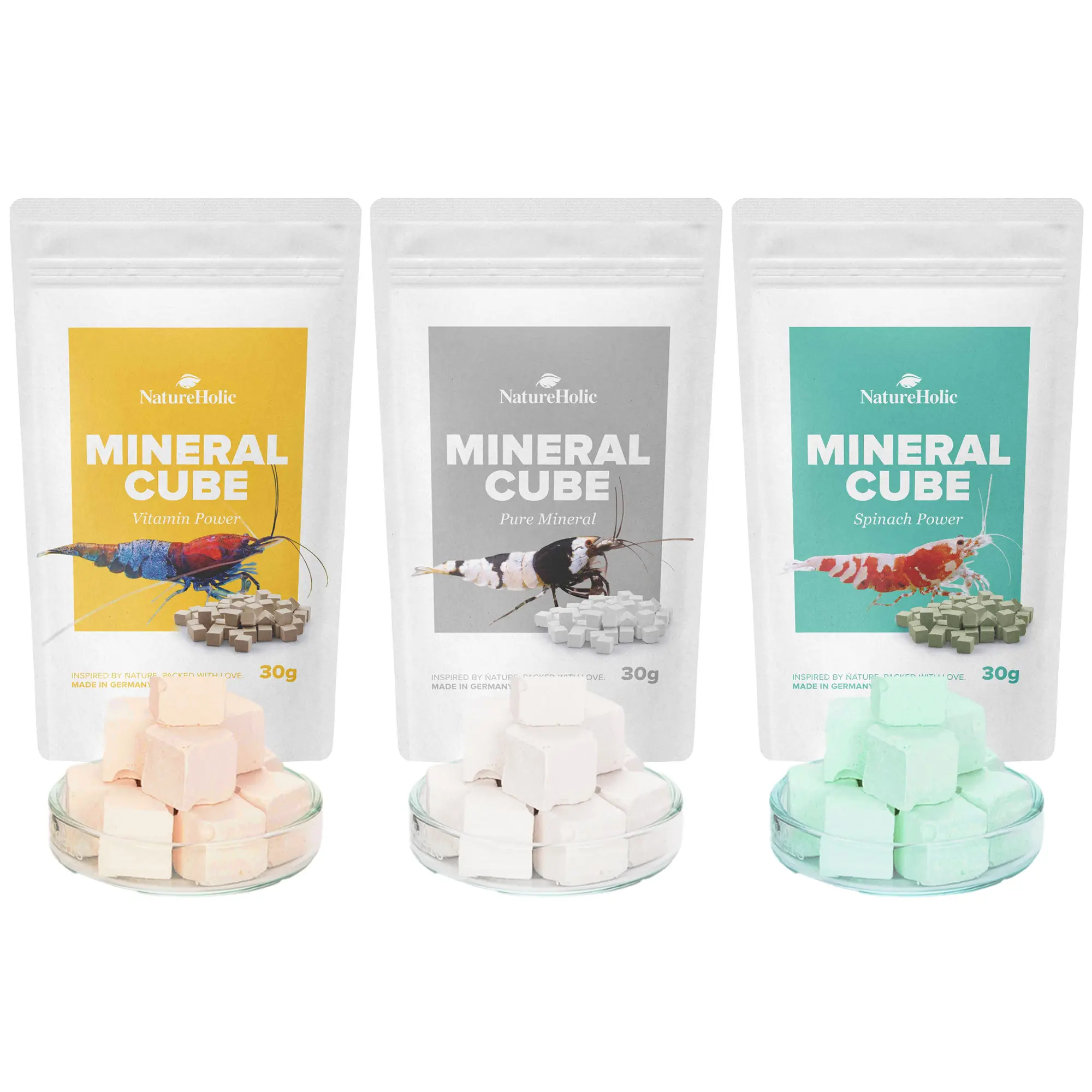 Bundle NatureHolic MineralCube, minéraux pour crevettes, escargots & écrevisses, 3 x 30 g