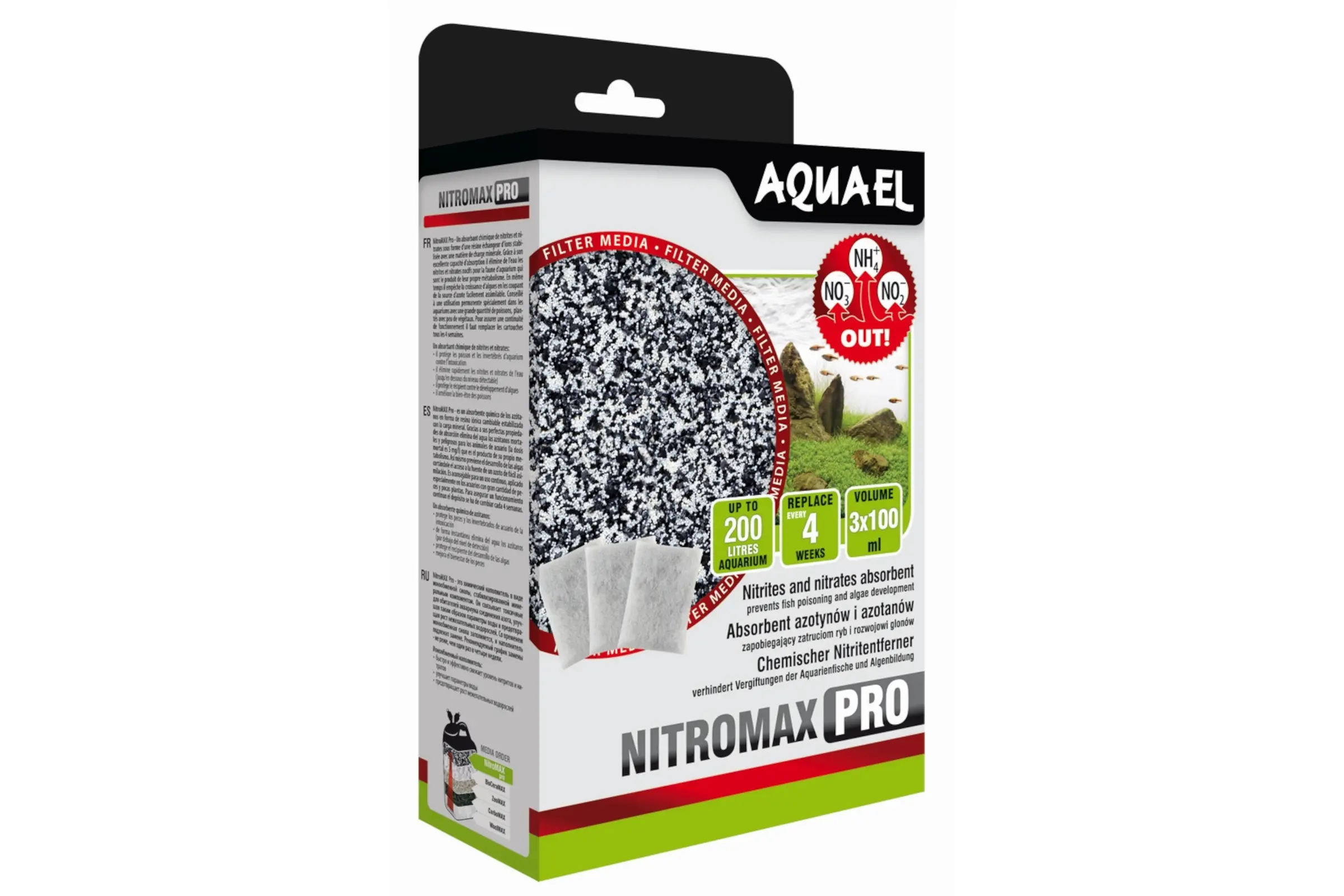 Aquael média filtrant NitroMax Pro, réduction des nitrites et des nitrates, 300 ml
