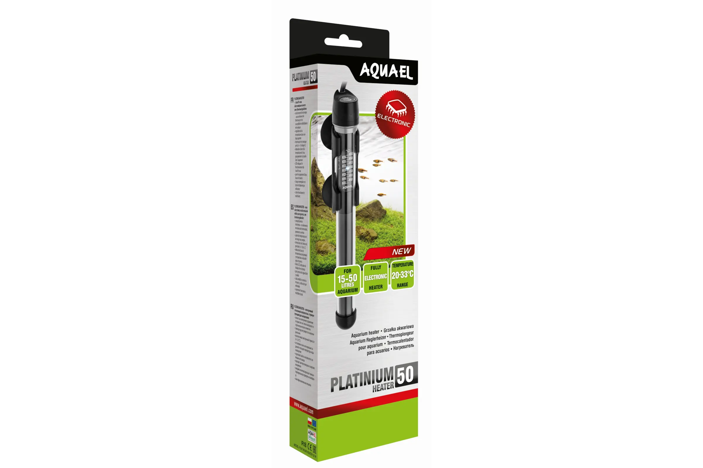 Aquael Platinium Heater, thermoplongeur en verre, 50 W
