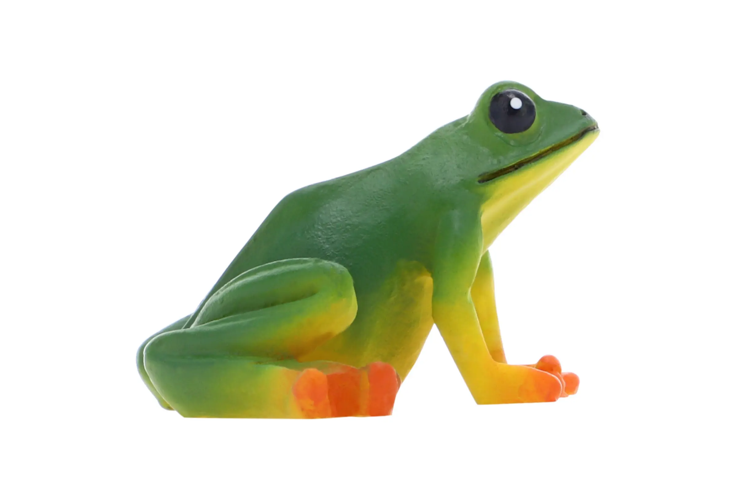 Spielzeugfrosch grün-gelb, orangene Füße