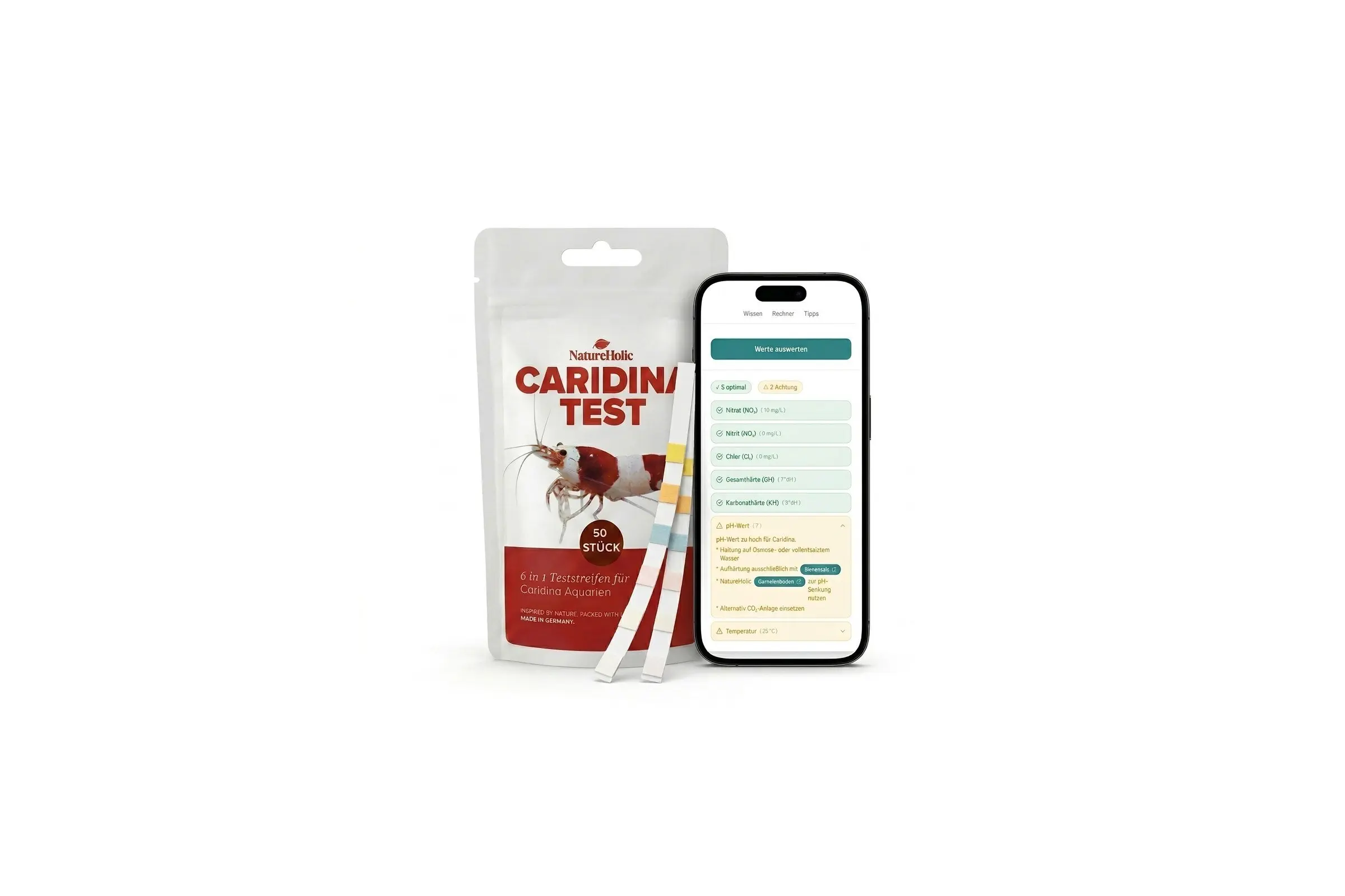NatureHolic Caridina Test Kit – test d’eau pour crevettes en eau peu dure – 50 tests