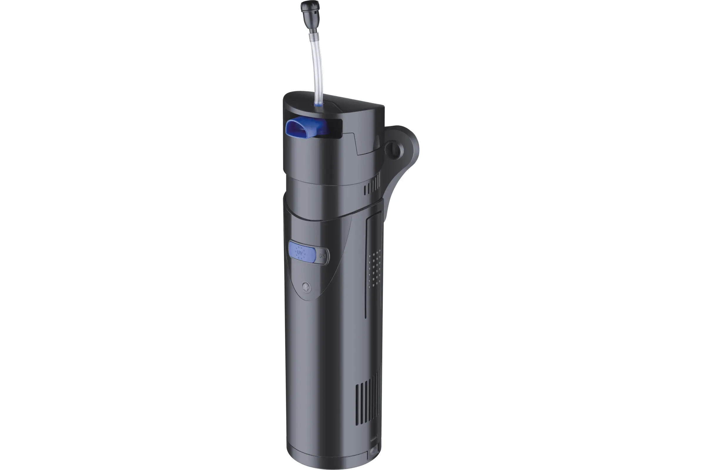 OSAGA UV-C Aquarien-Innenfilter, kompakter schwarzer Innenfilter mit zuschaltbarer UV-C-Klärung, Aktivkohleeinsatz und Luftzufuhr zur mechanischen, chemischen und UV-C Wasseraufbereitung im Aquarium