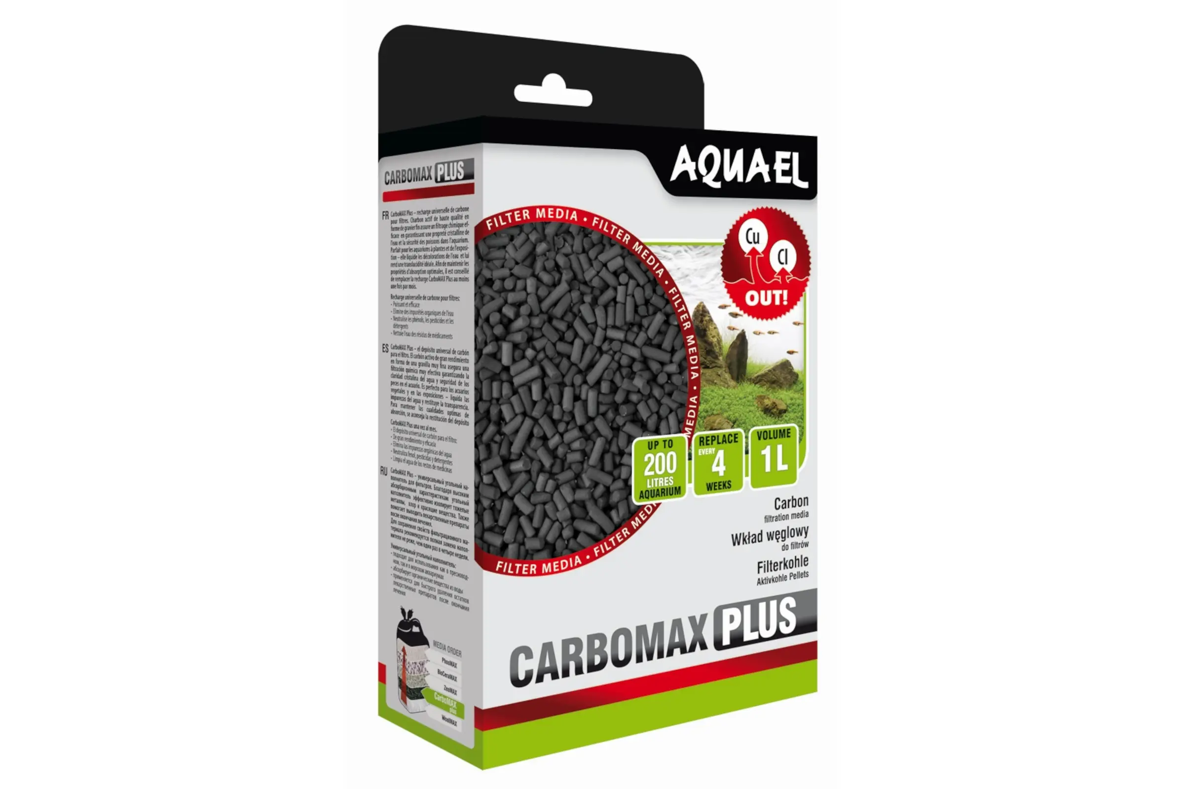 Aquael média filtrant CarboMax Plus, clarification de l’eau, 1000 ml