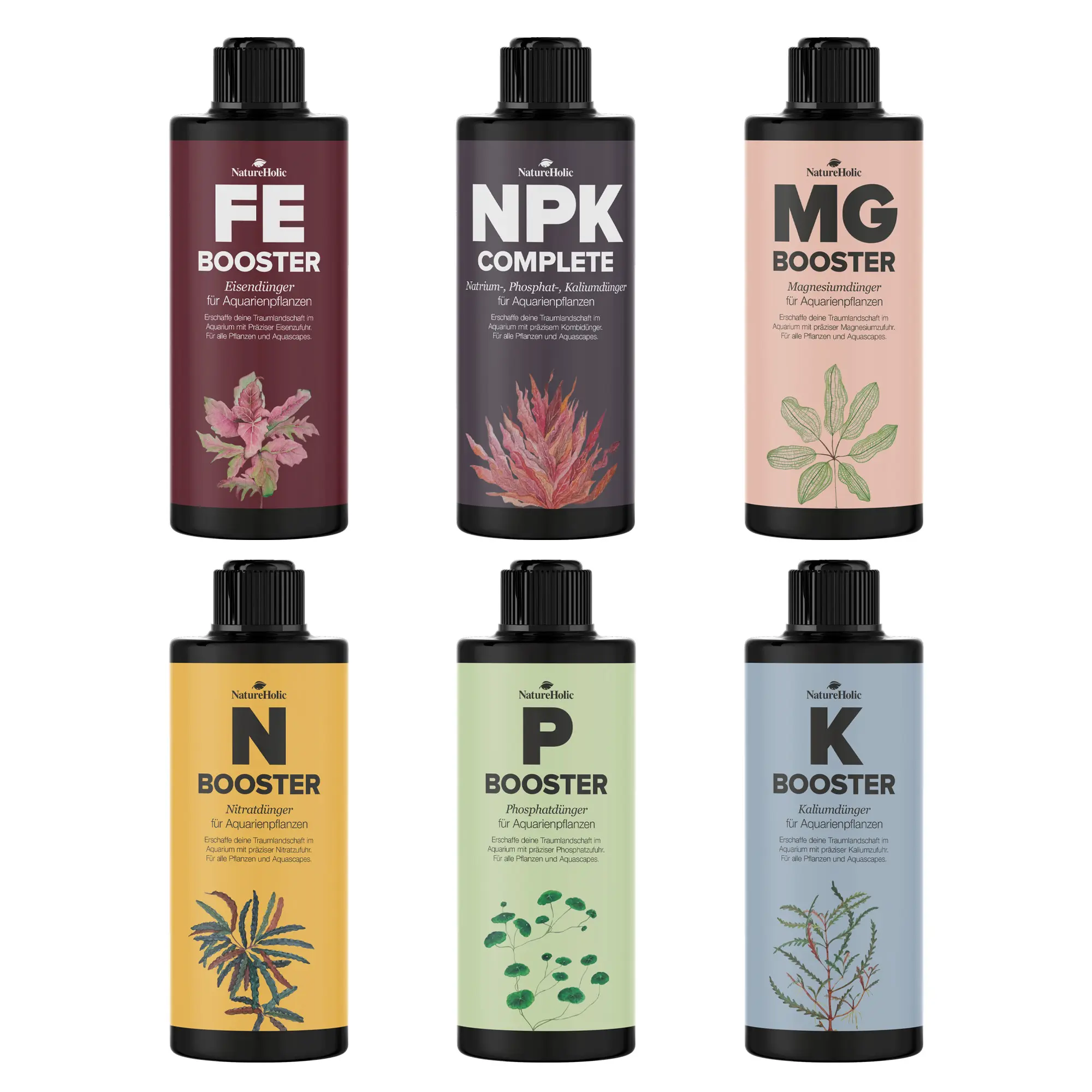 Natureholic Kit complet d’engrais pour aquarium, 6 x 250 ml