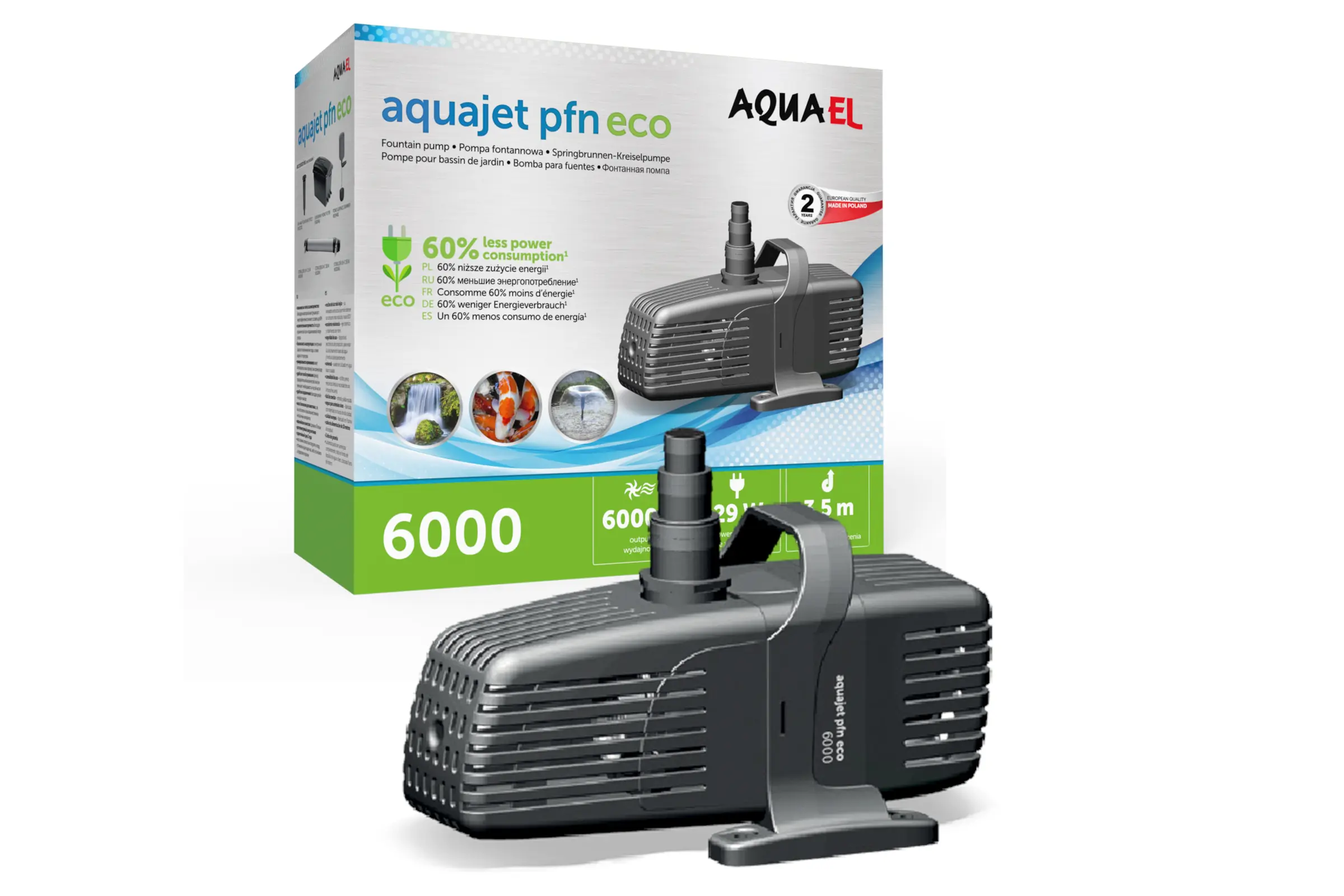 Pompe de bassin Aquael AquaJet PFN ECO 6000, pompe centrifuge pour fontaine 