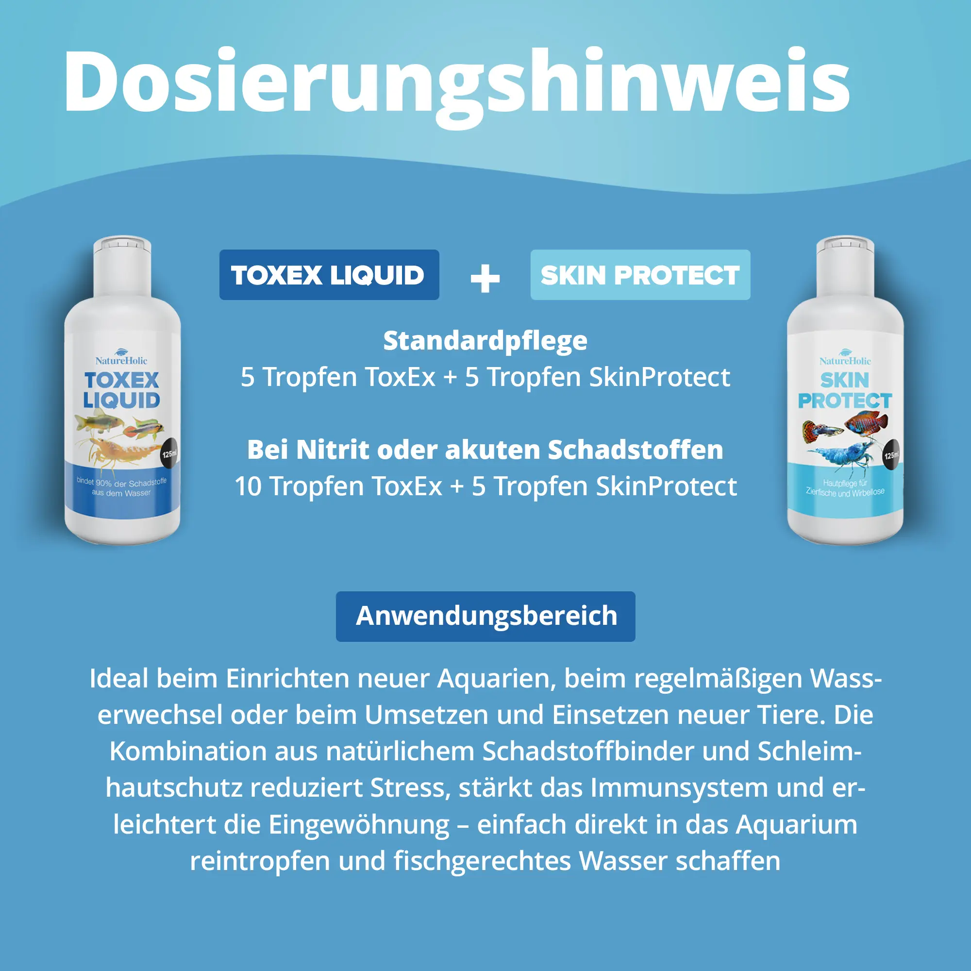 ToxEx Liquid und Skin Protect Flaschen mit Dosierhinweis