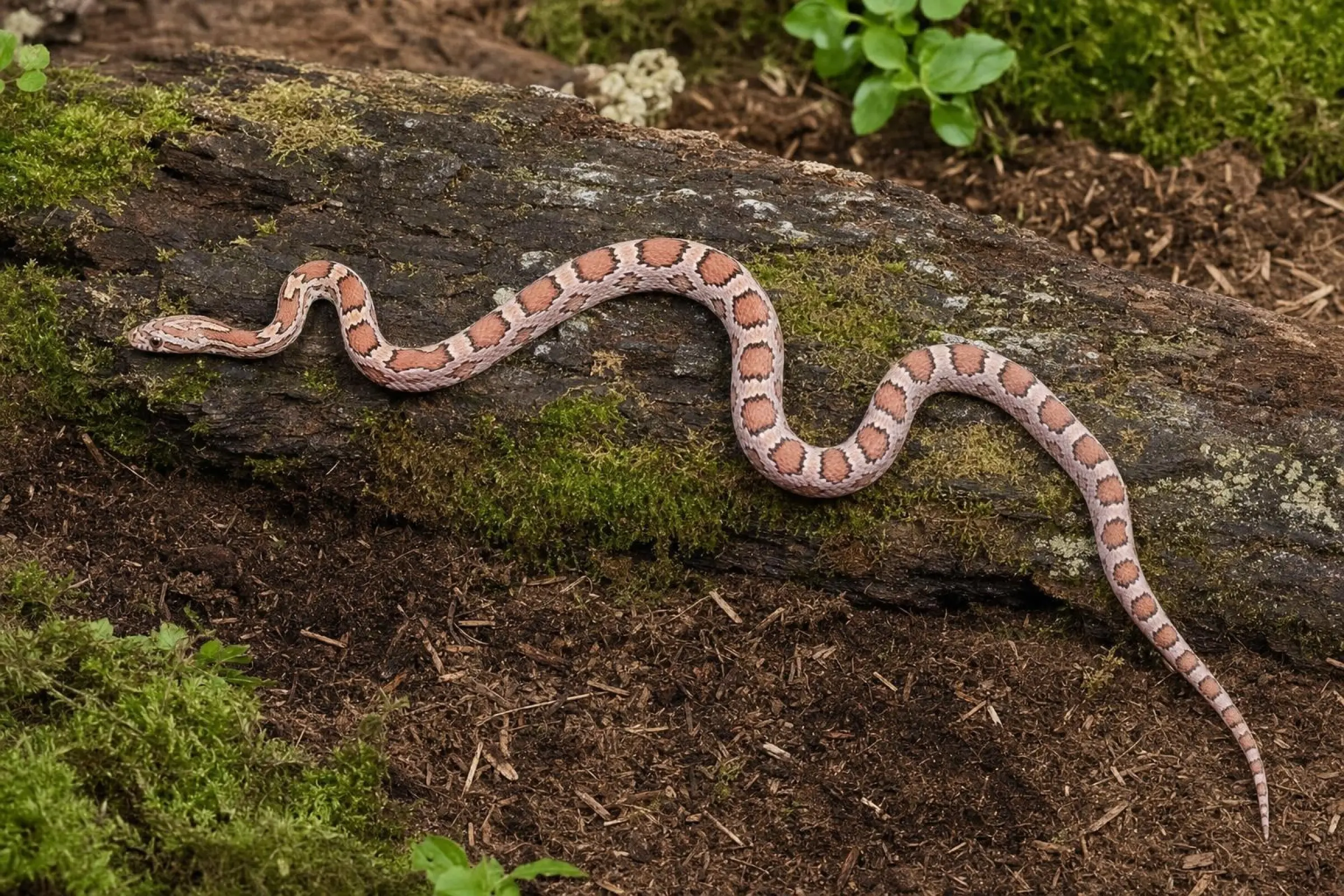 Serpent des blés « Coral Ghost Sunkissed Motley », Pantherophis guttatus