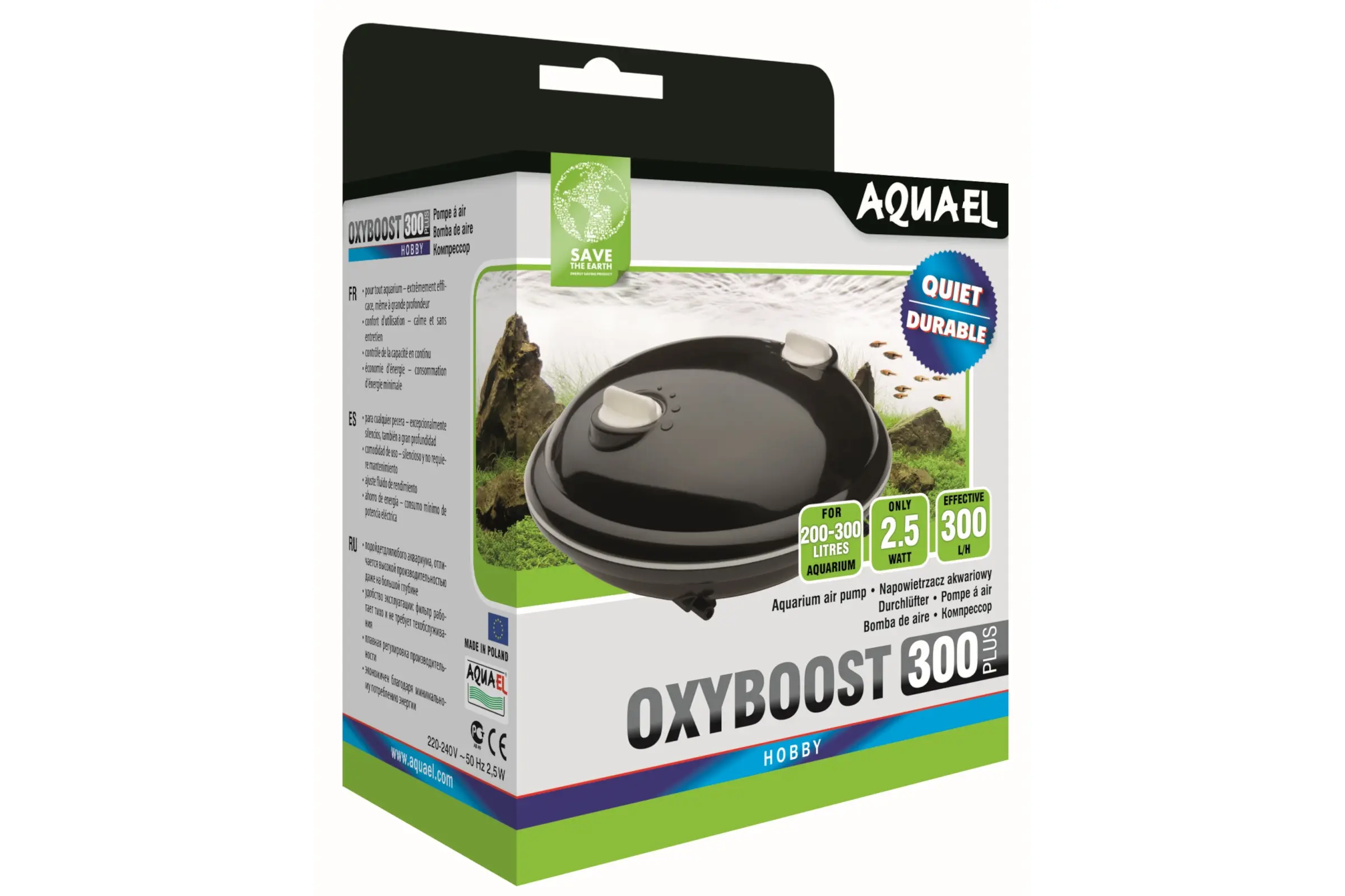 Pompe à air Aquael Oxyboost APR-300 PLUS, double aérateur