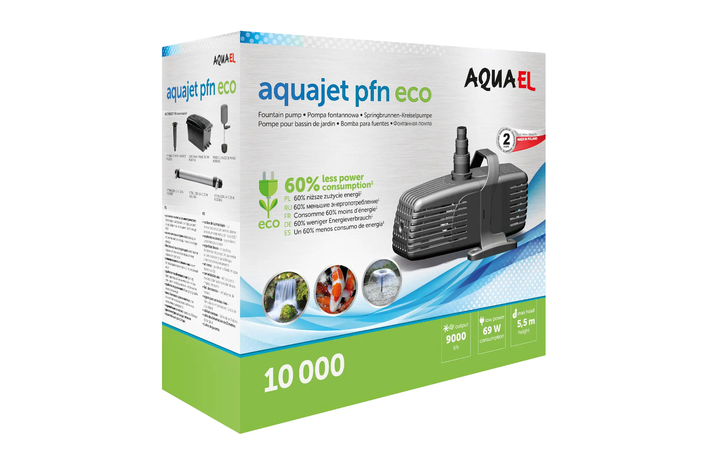 Pompe de bassin Aquael AquaJet PFN ECO 10000, pompe centrifuge pour fontaine