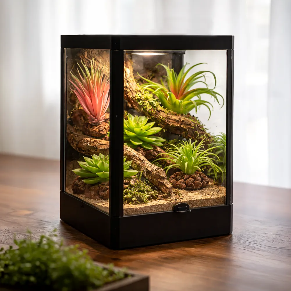 Kunstsukkulente Hobby Terra Succulent 4, Höhe 17 cm, rosa-grüne fleischige Blätter; realistisch wirkende Terrarienpflanze auf Sand und Rinde im Wüsten-/Trockenterrarium, pflegeleicht und unbedenklich für Reptilien