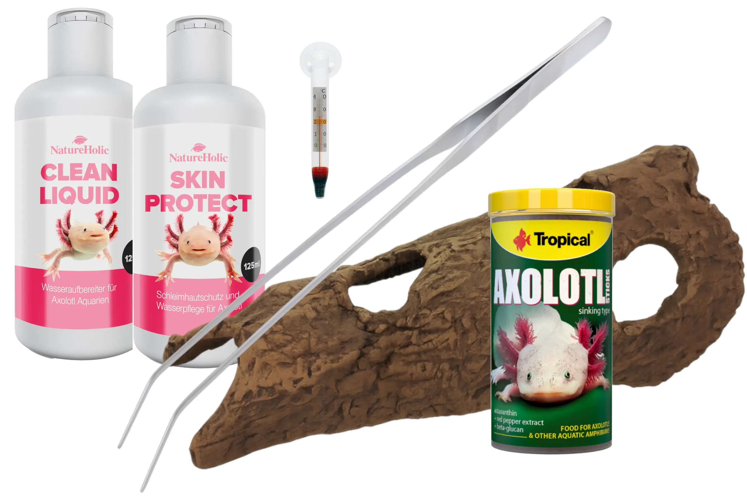 Kit de démarrage Axolotl : protection cutanée, grotte & nourriture