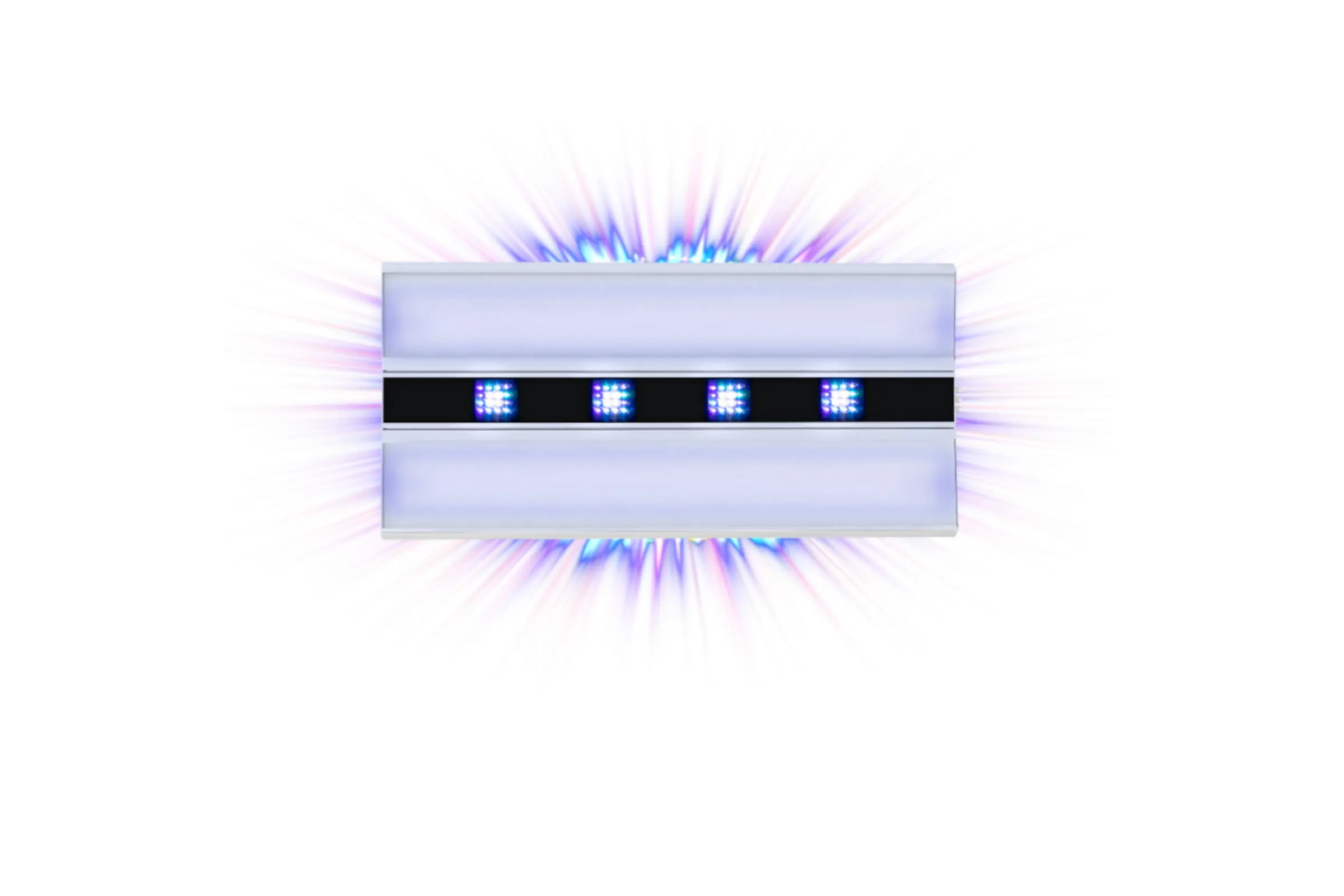Rechteckige LED-Deckenleuchte mit vier blauen LEDs