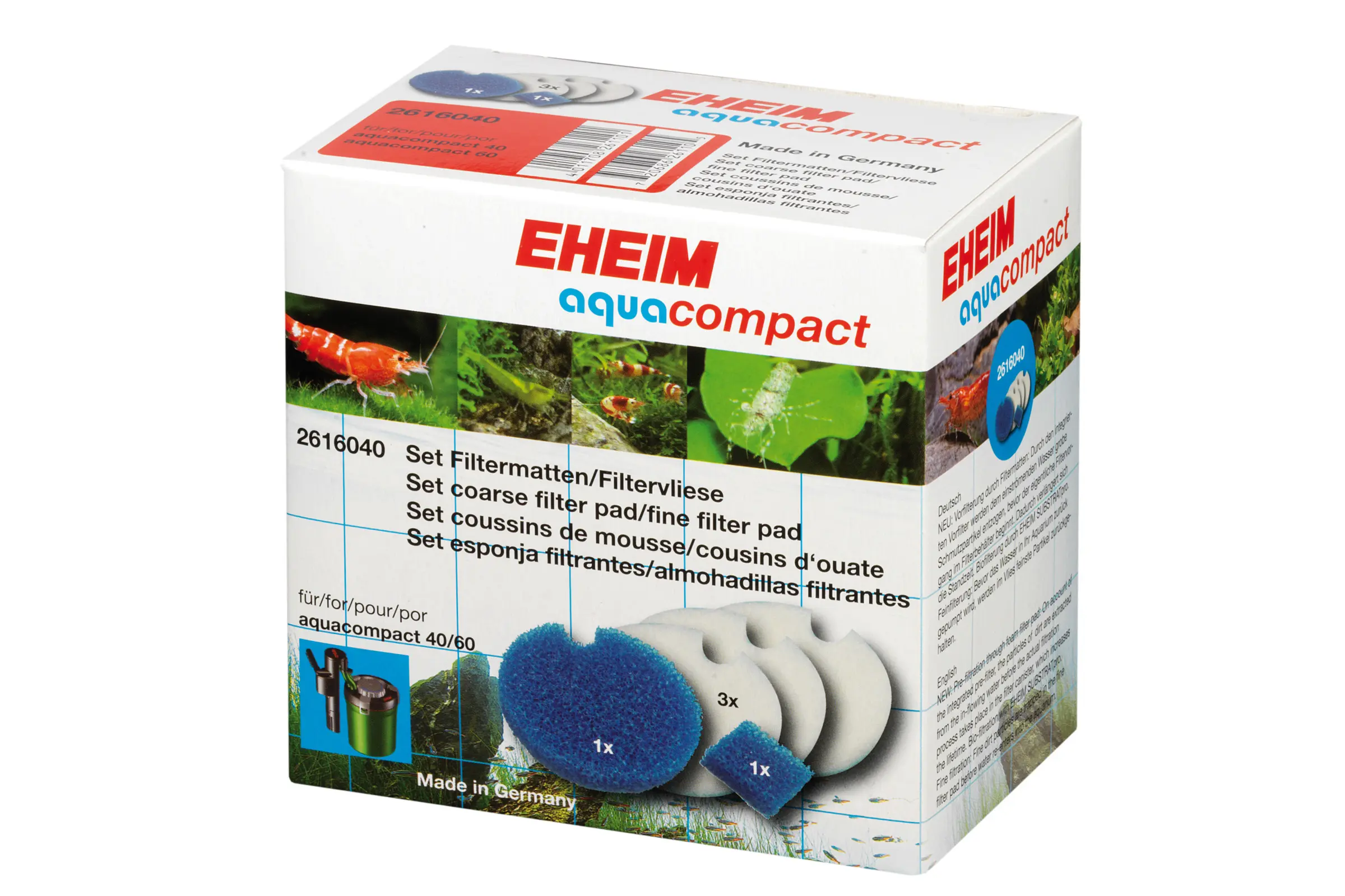 Eheim mousses filtrantes et ouates filtrantes pour Aquacompact 40/60, 5 pièces