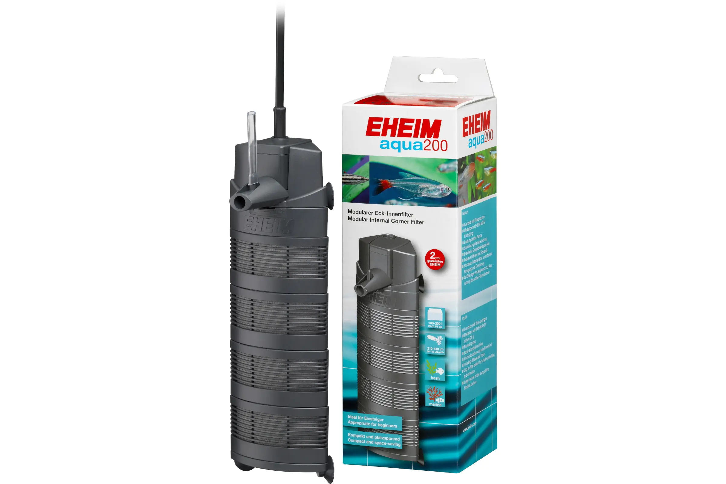 Eheim Aqua 200, filtre interne d’angle avec médias