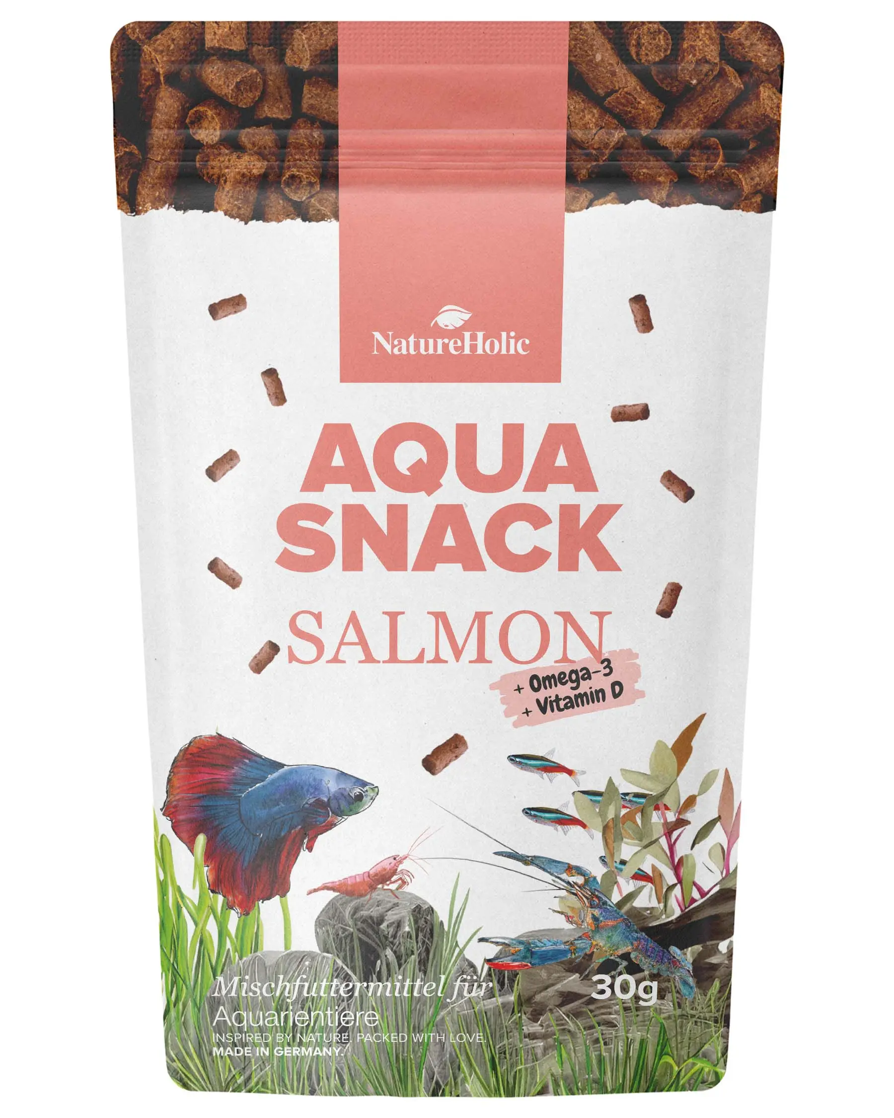 NatureHolic AquaSnack Salmon Sticks, sticks alimentaires, 30 g