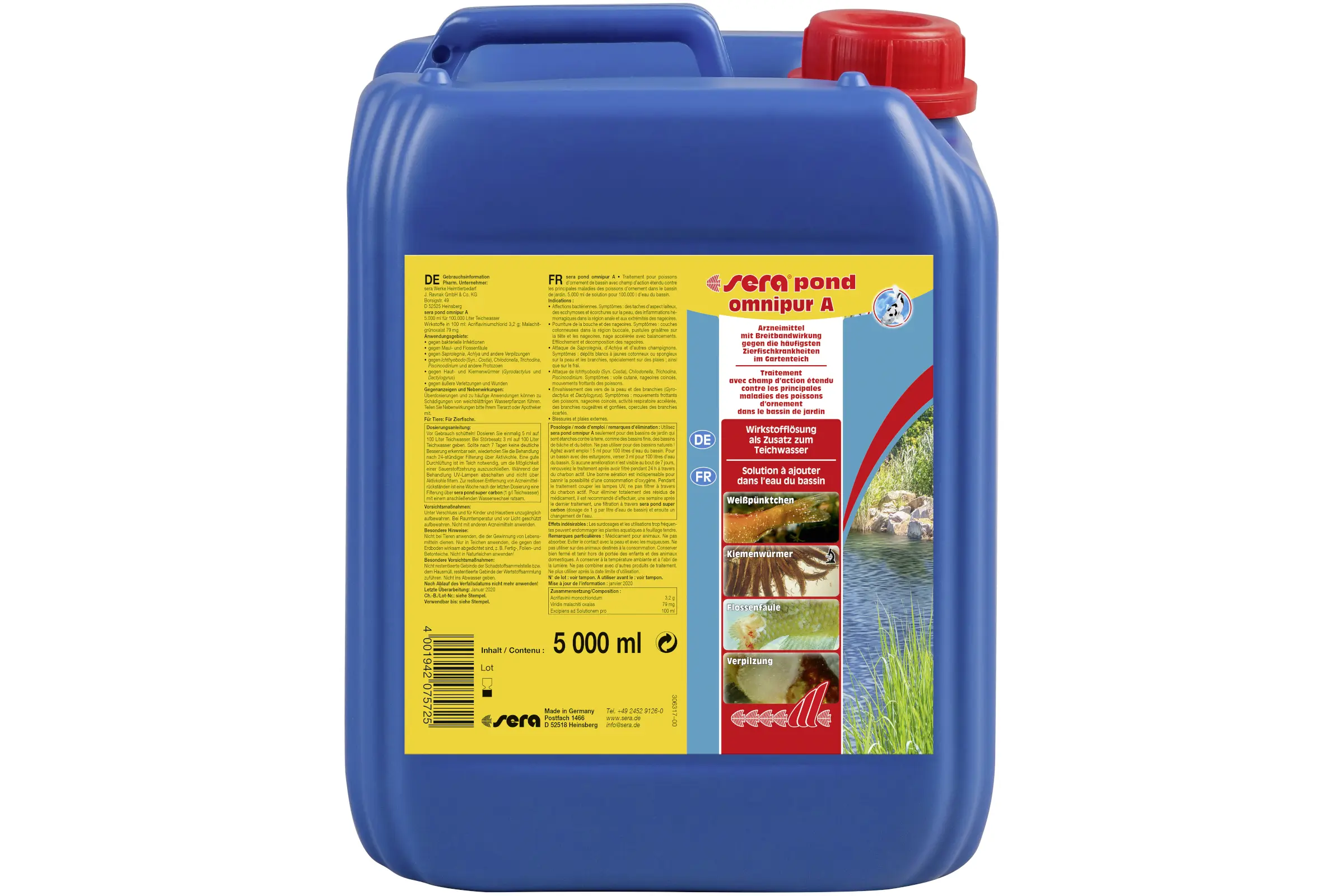 Sera pond omnipur A, médicament pour poissons de bassin, 5 litres