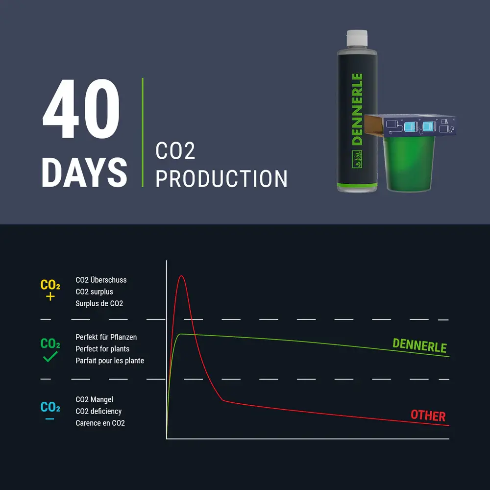 Dennerle CO2-Patrone und 40 Tage Produktionsgrafik