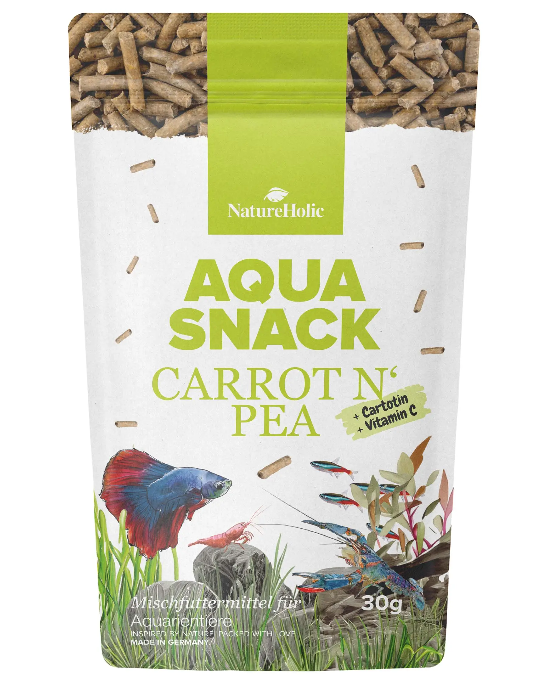 NatureHolic AquaSnack Carrot'n Pea Sticks, sticks alimentaires, 30 g 