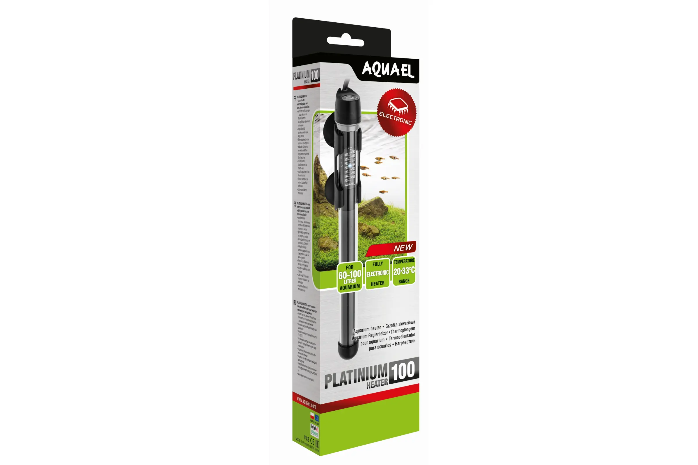 Aquael Platinium Heater, thermoplongeur en verre, 100 W