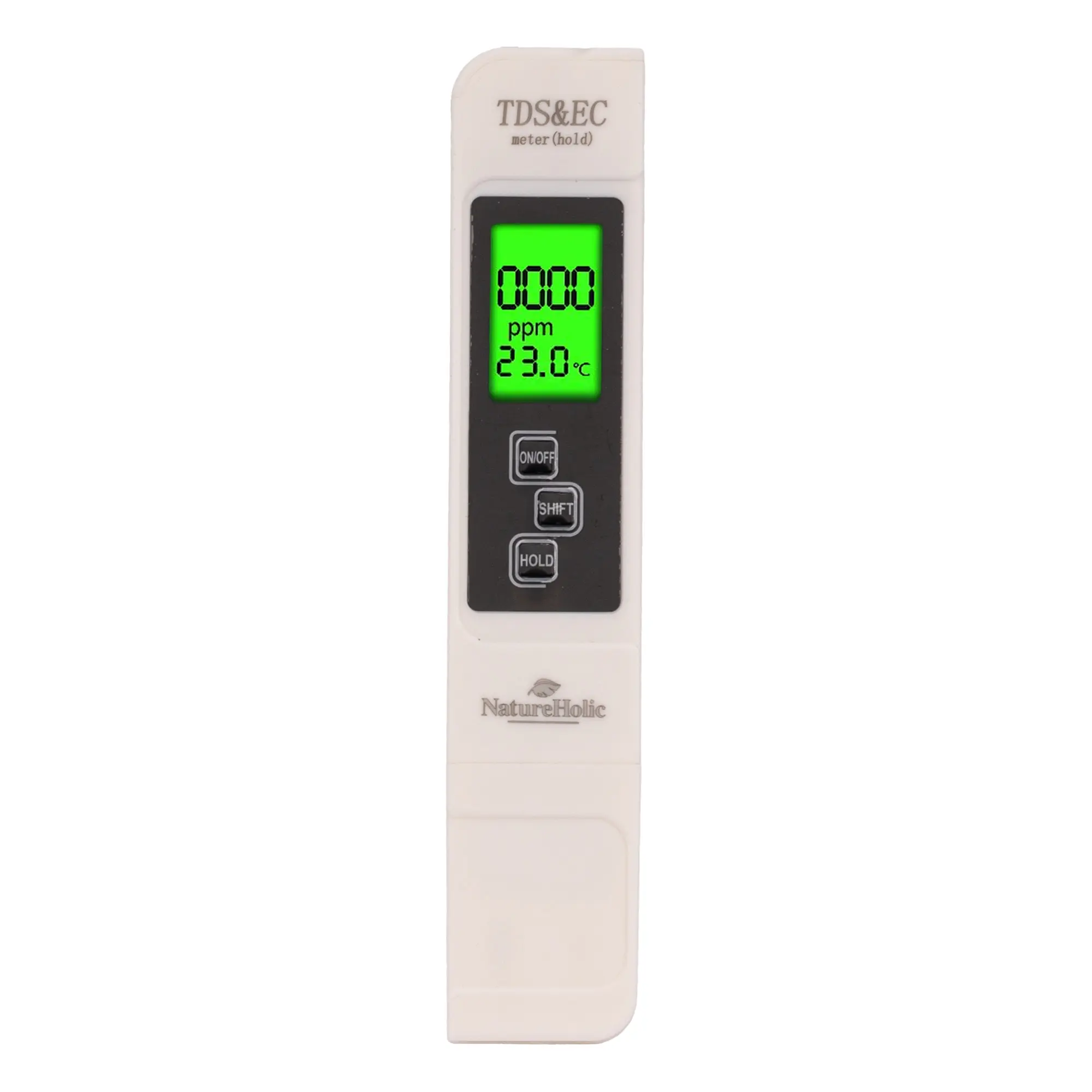 Weißes TDS/EC-Messgerät mit grünem LCD (ppm, °C)