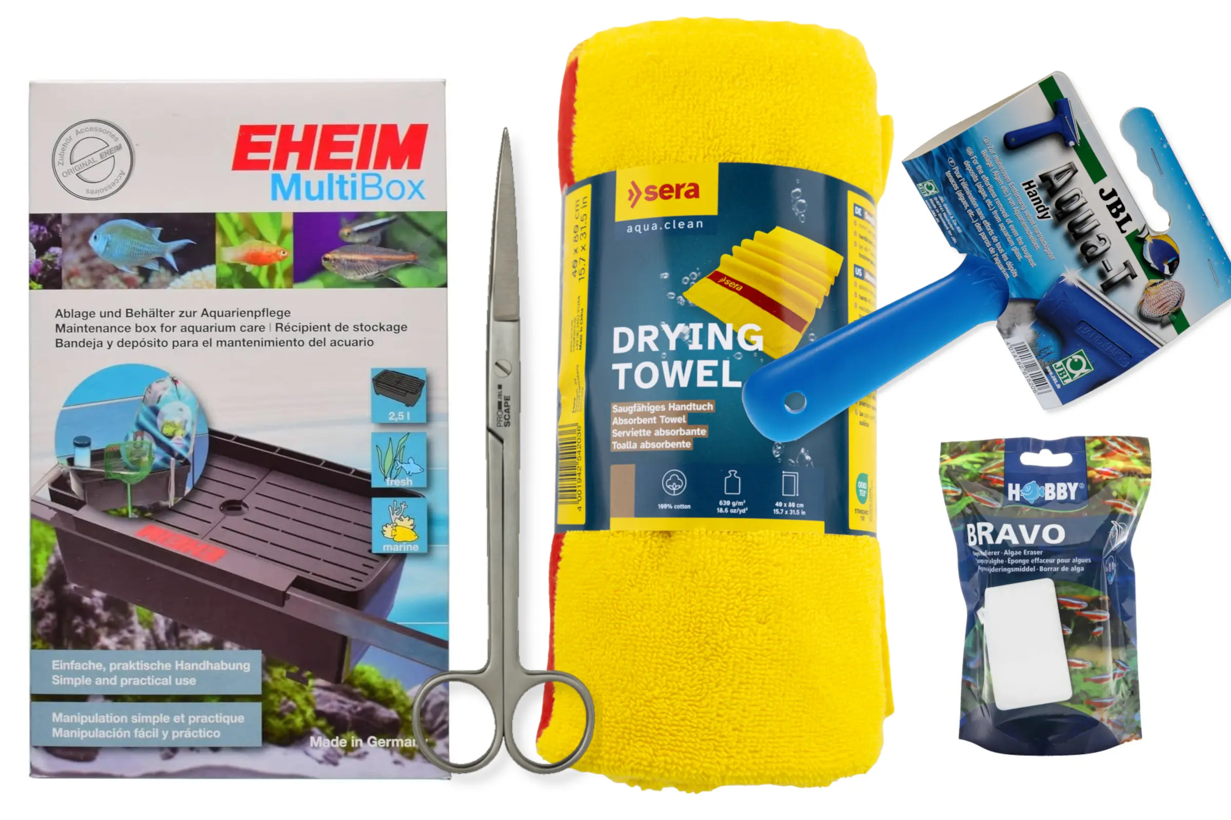 Aquarien-Pflegeset: EHEIM Box, Pinzette, Tuch, Schaber