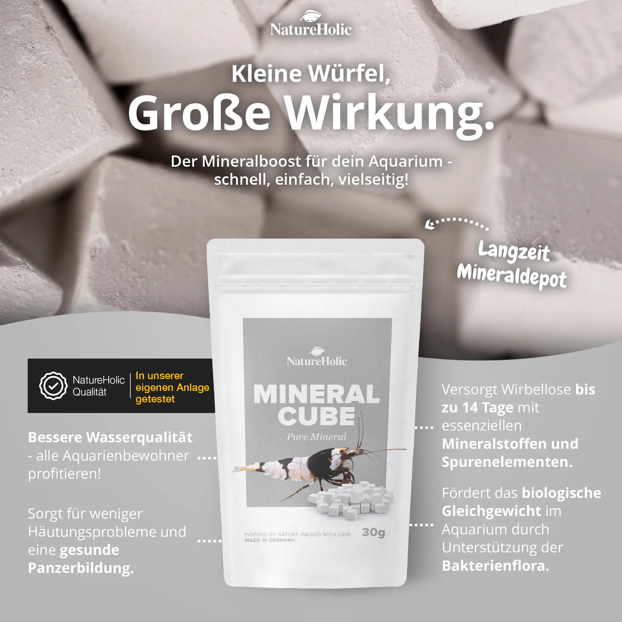 Produktbild: Mineral Cube Beutel mit Würfeln und Garnele