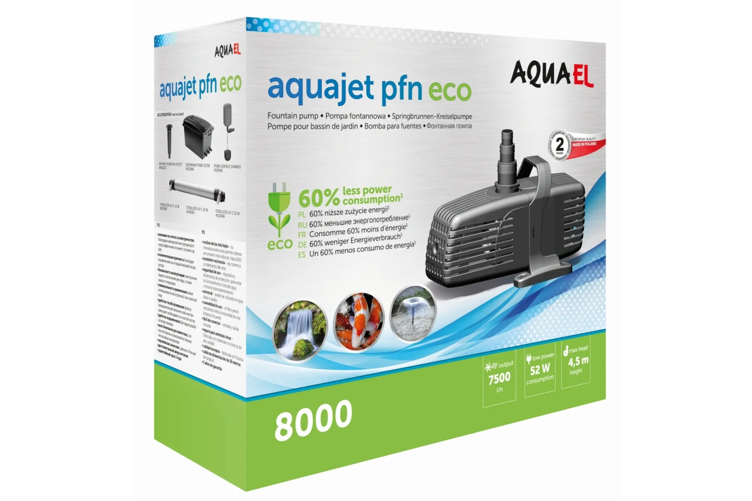 Pompe de bassin Aquael AquaJet PFN ECO 8000, pompe centrifuge pour fontaine
