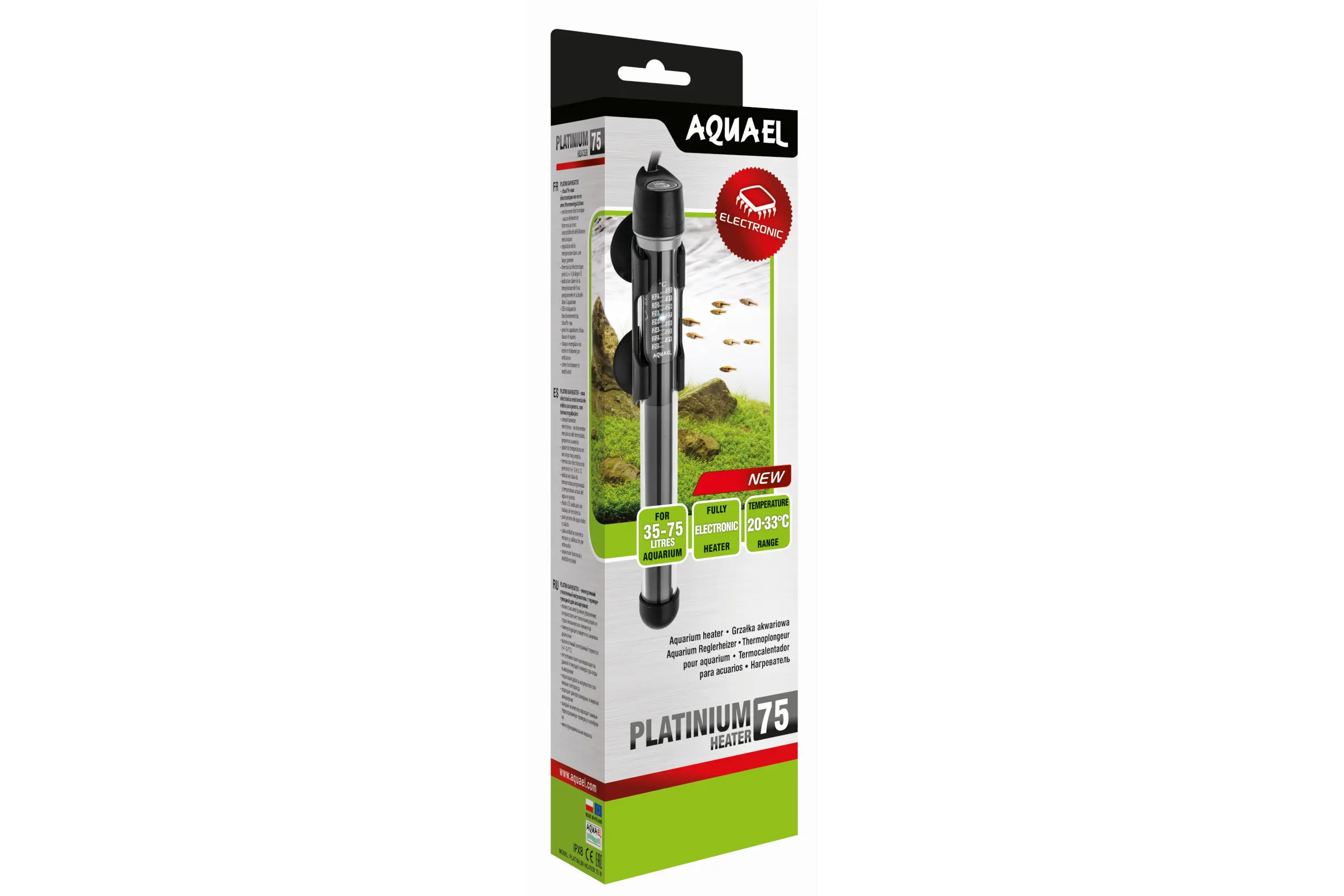 Aquael Platinium Heater, thermoplongeur en verre, 75 W