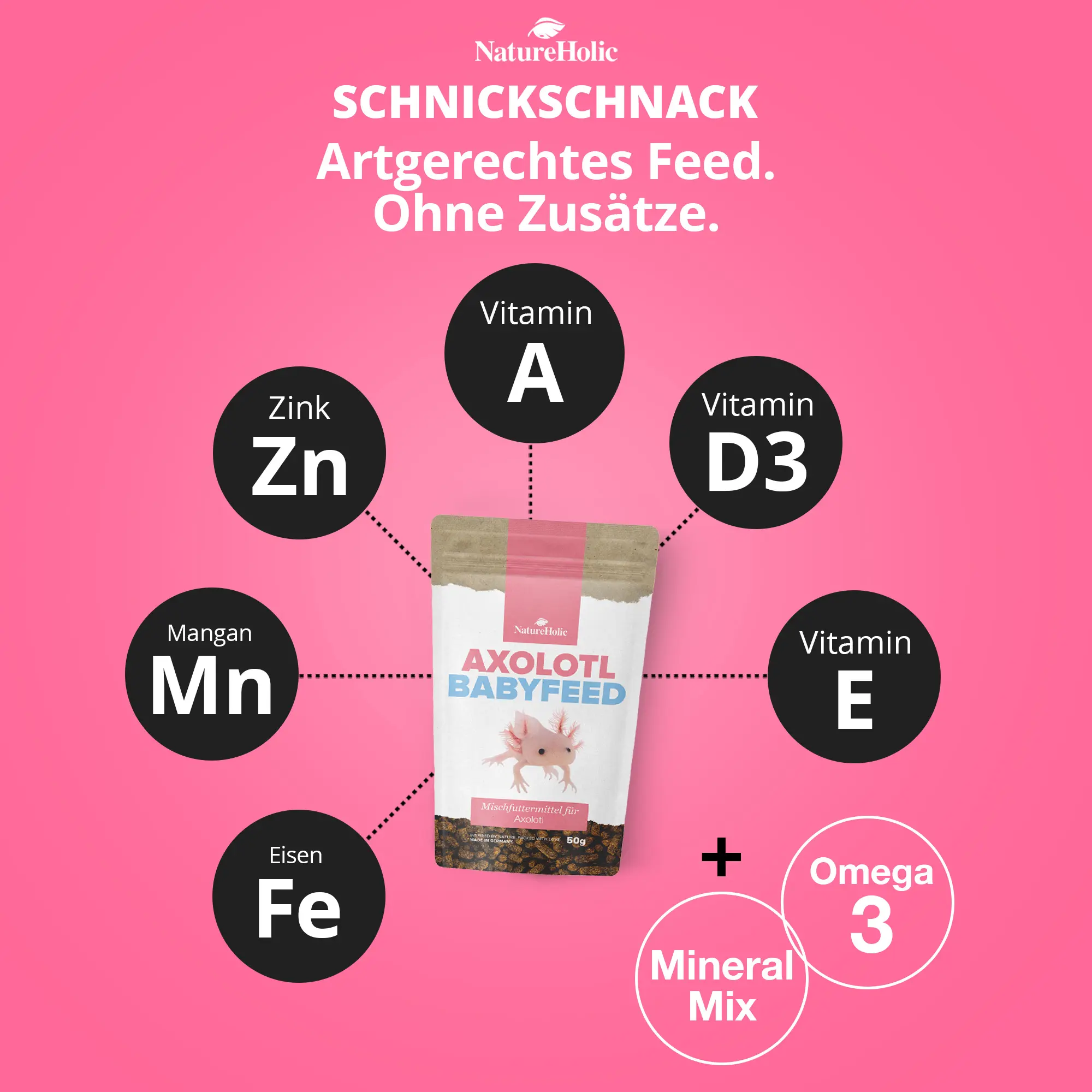 Axolotl Babyfeed mit Vit A, D3, E, Zn, Mn, Fe, Omega-3