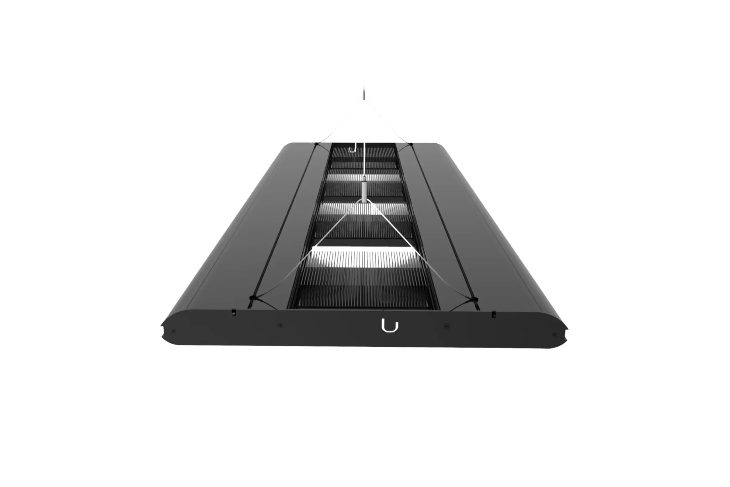 Schwarzes hängendes LED-Panel mit Aufhängeseilen