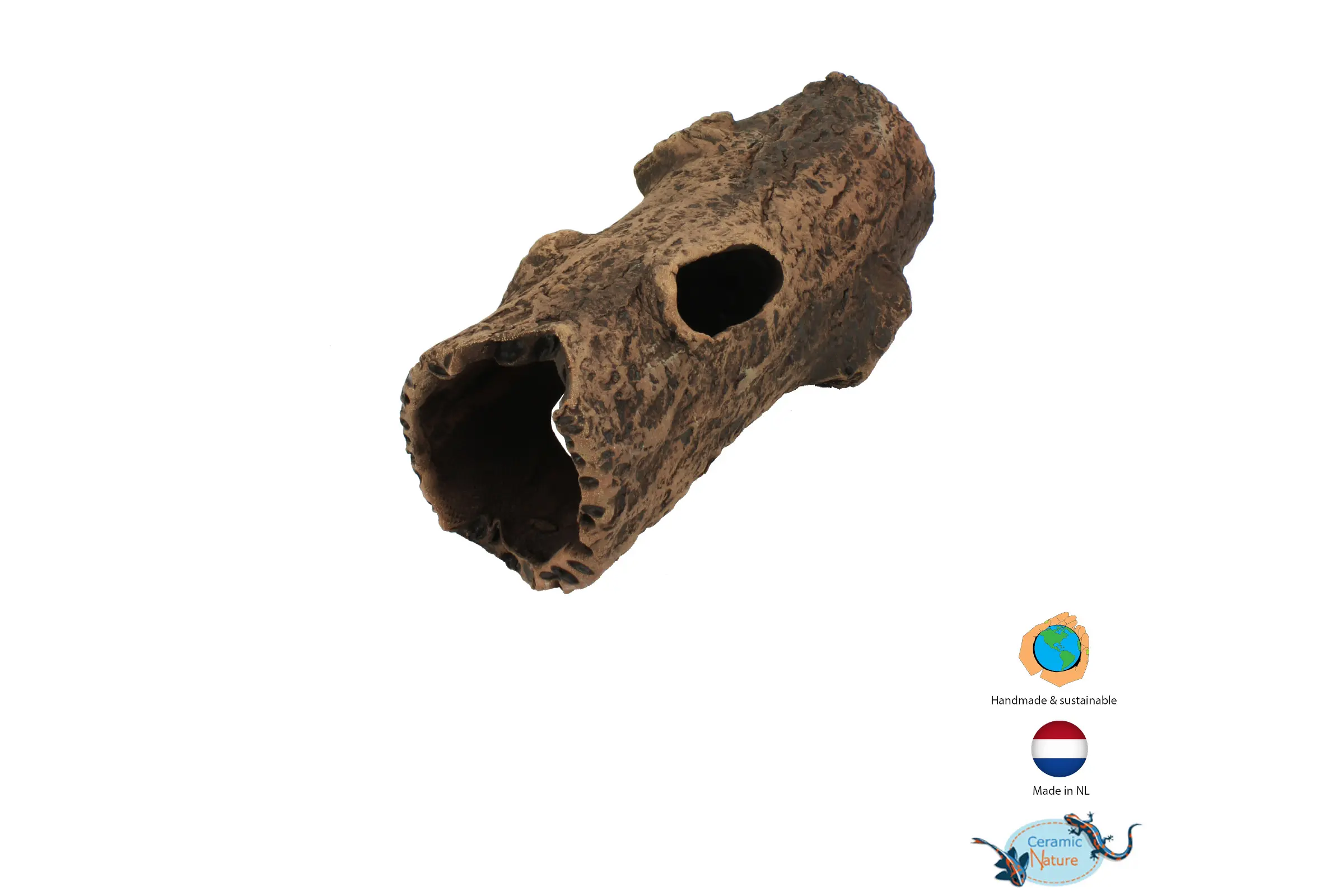 CeramicNature Log avec 2 branches, cachette en tronc d’arbre, env. 18 × 7 × 7 cm