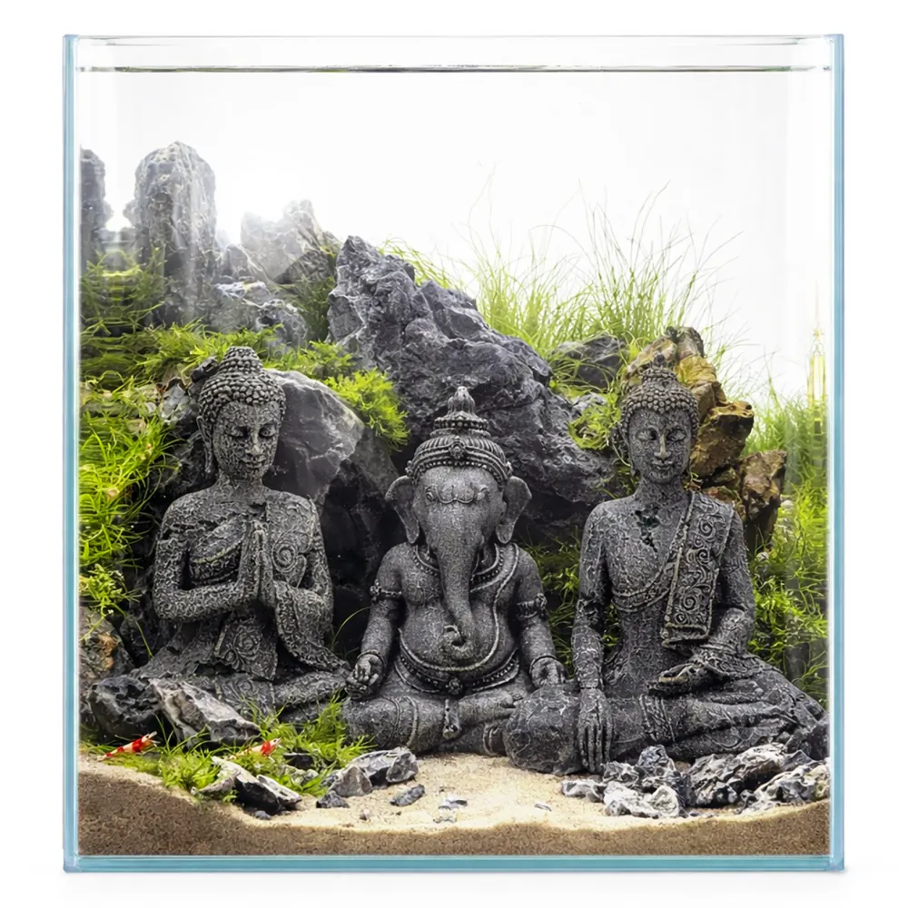 Hobby Zendo Tempelfigur als Aquarium-Deko (15 x 9,5 x 19 cm) im Zen-Stil: patinierte Polyresin-Figuren in bepflanztem Süßwasseraquarium, fisch- und garnelenfreundlich, kompakte Standform