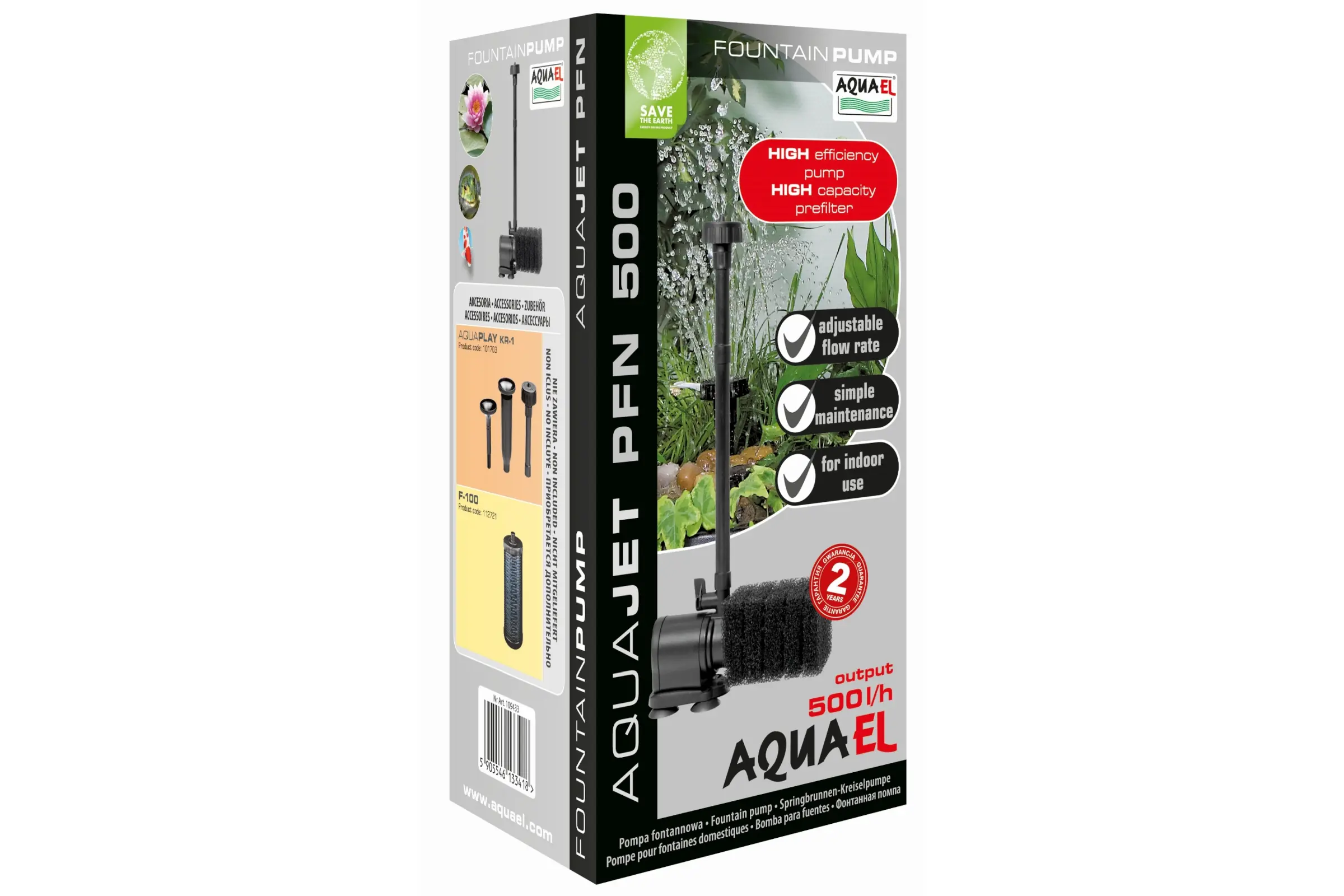 Pompe de bassin Aquael AquaJet PFN 500, pompe centrifuge pour fontaine