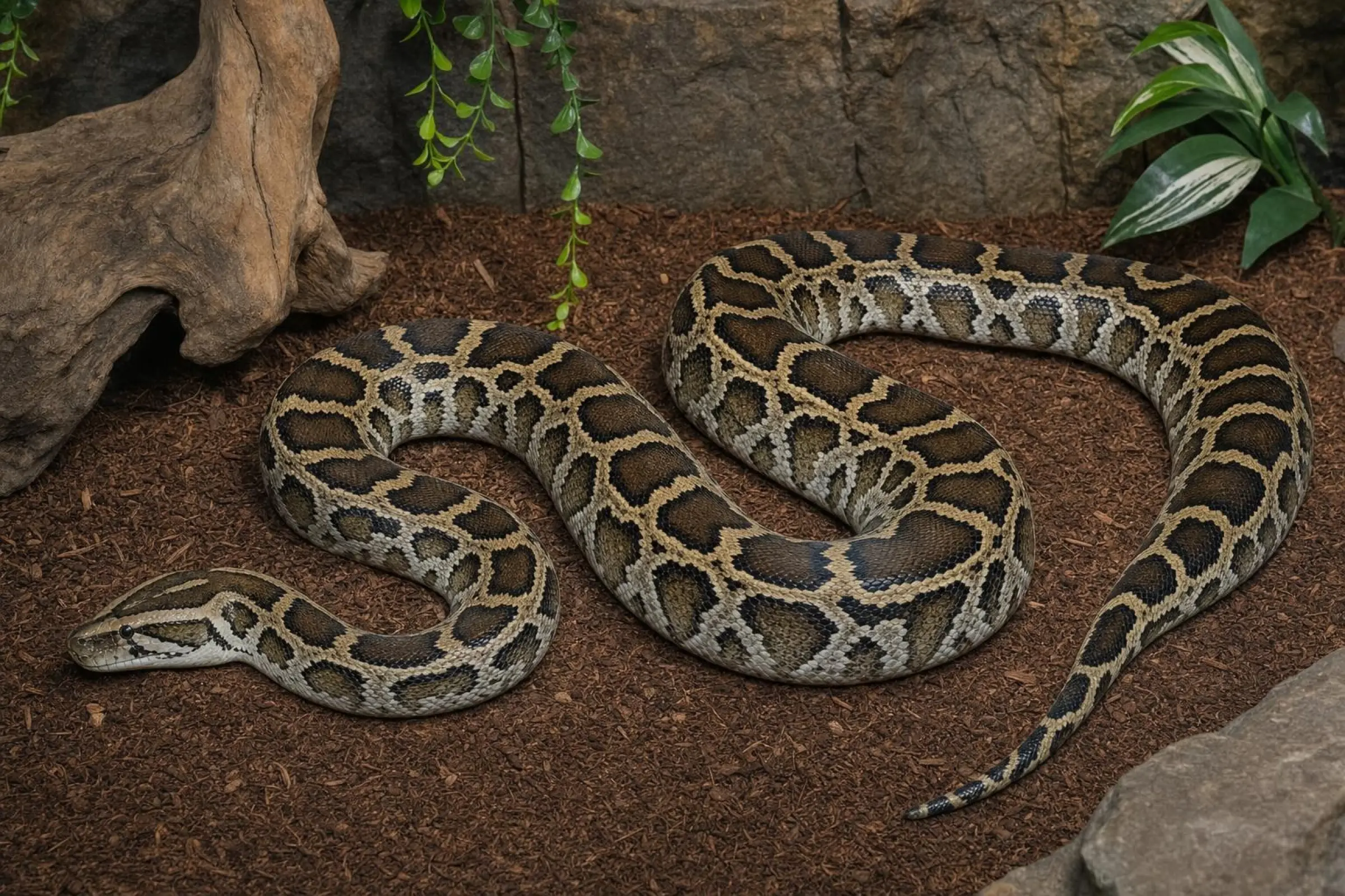 Python tigré sombre, Python bivittatus