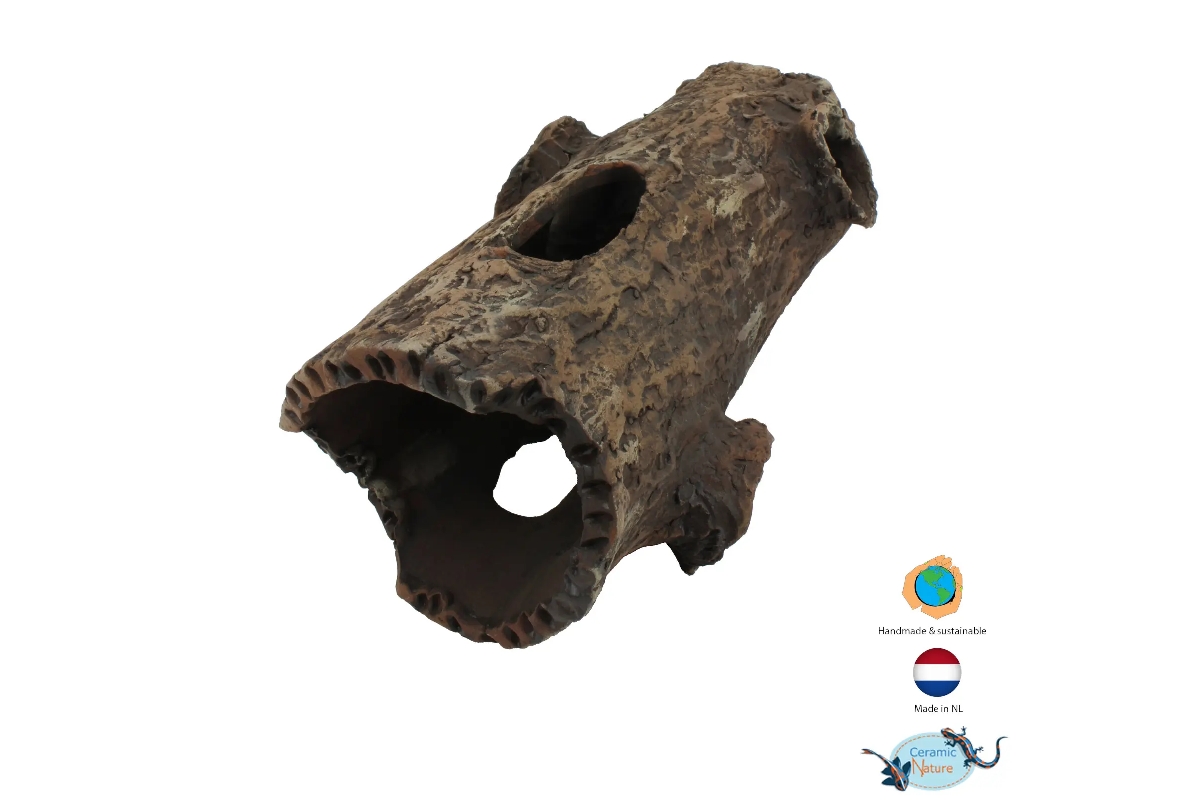 CeramicNature Log avec 3 branches, grotte en tronc d’arbre, env. 24 × 8 × 8 cm