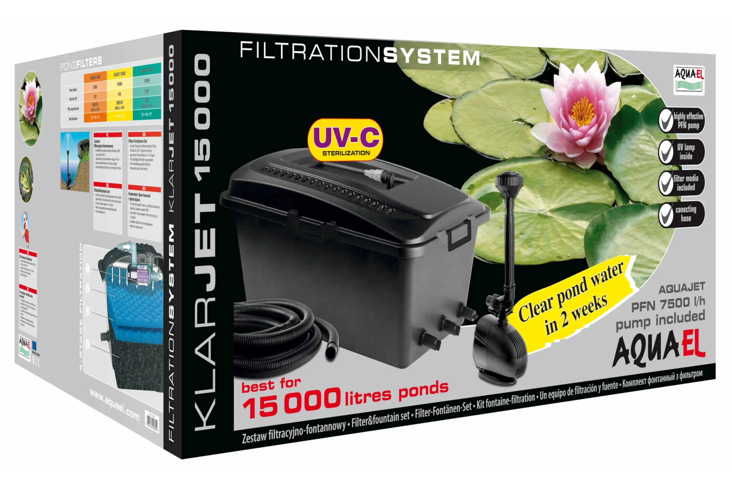 Kit de filtration pour bassin Aquael KlarJet 15000, solution complète